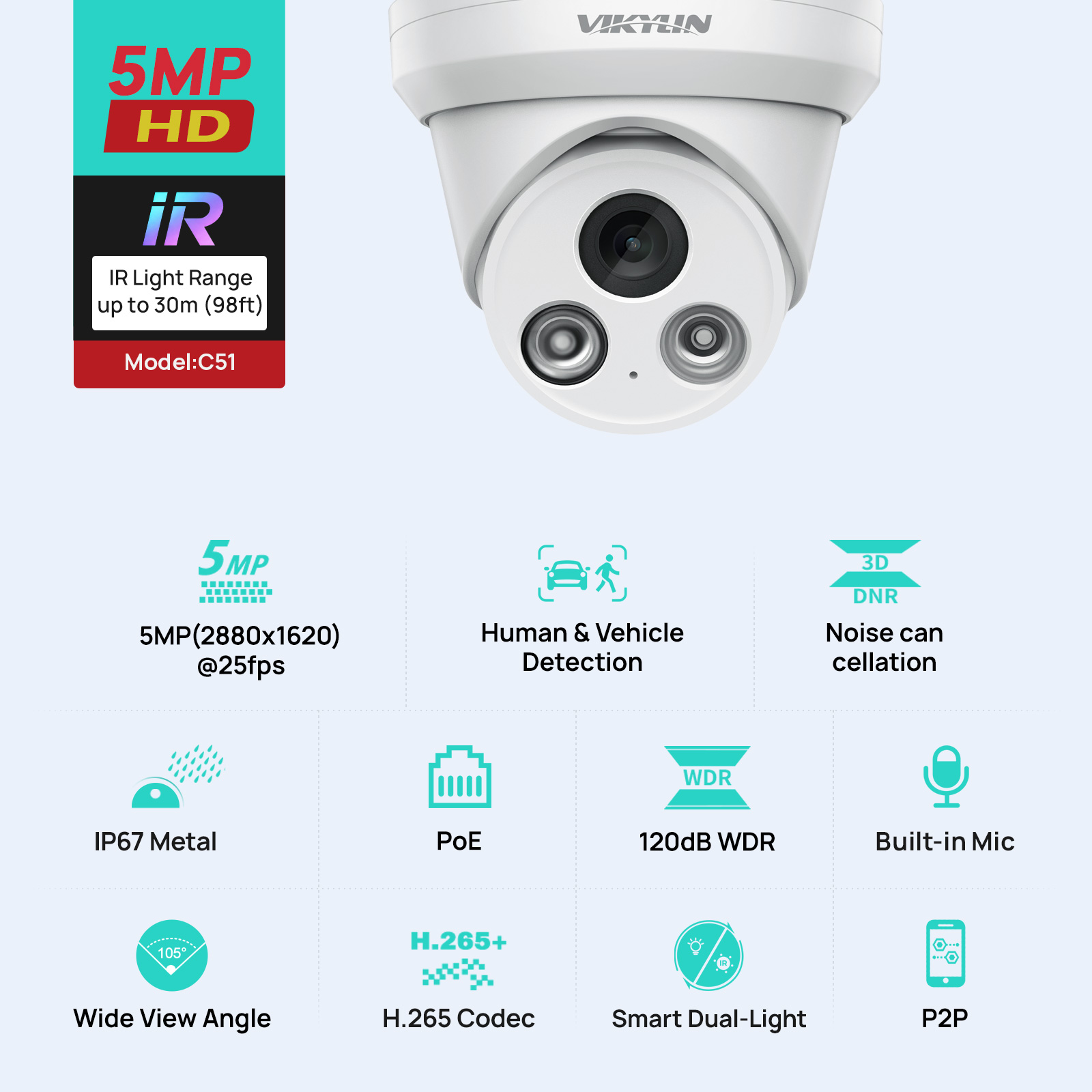 VIKYLIN 5MP IR Light IP Camera - Home Security Service avaliação e preço