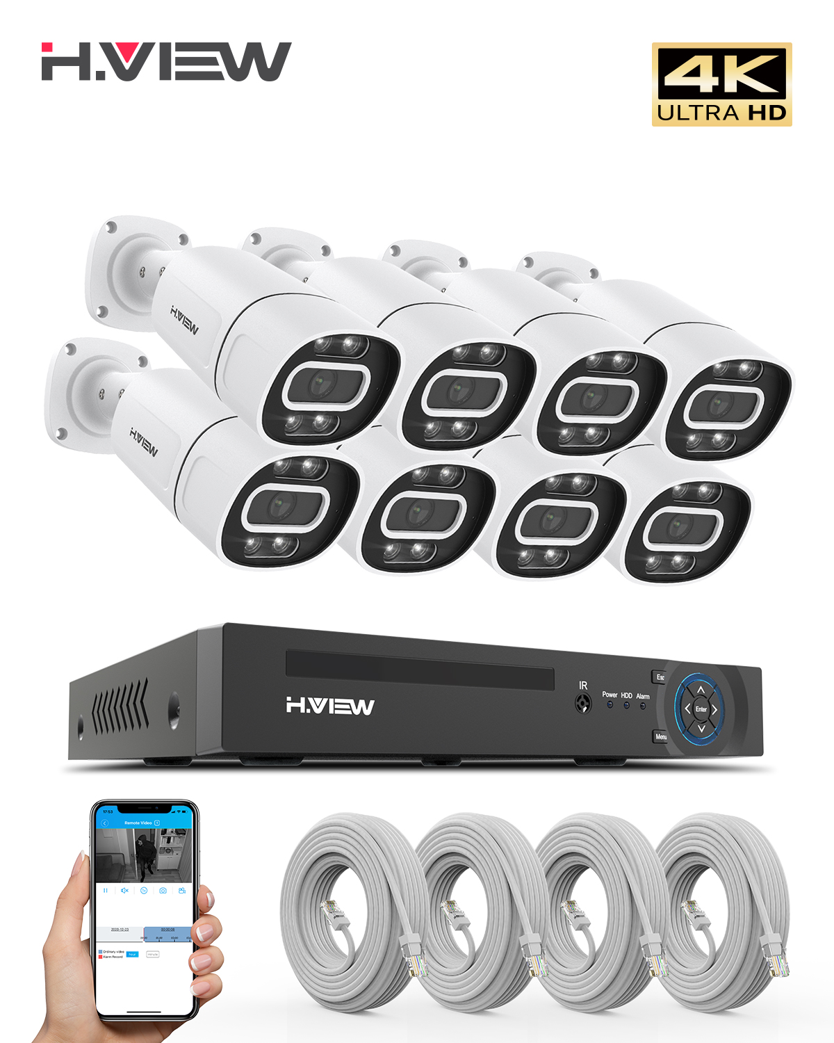 H.View 4K 5Mp 8Mp poe Cctv Sec - Home Security Services avaliação e preço