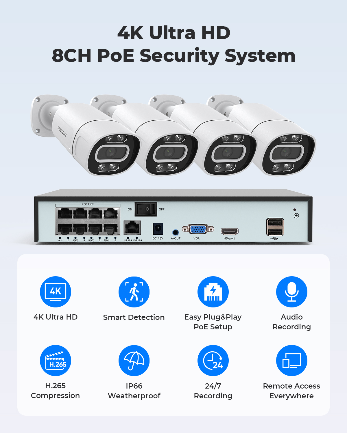 H.View 4K 5Mp 8Mp poe Cctv Sec - Home Security Services avaliação e preço