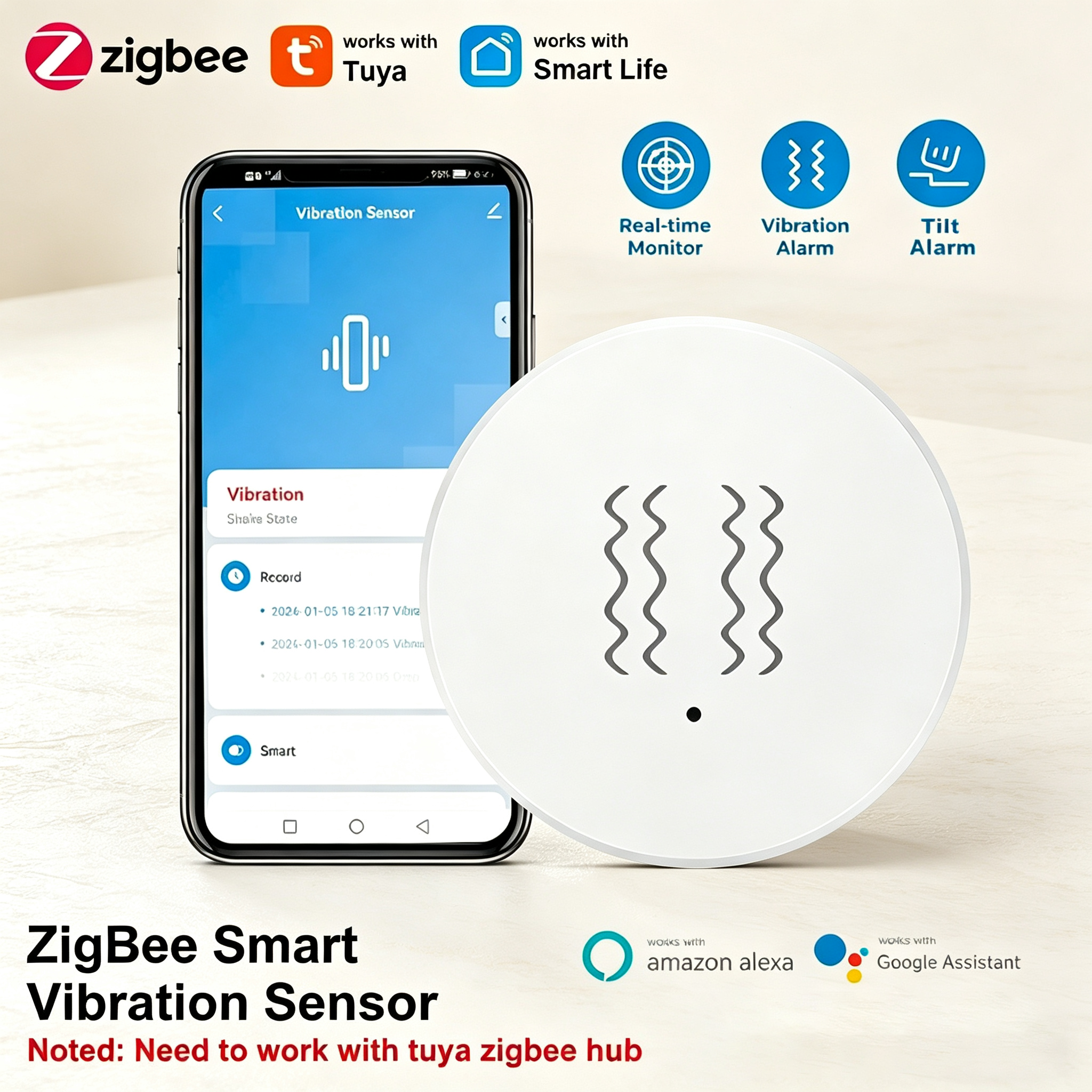 Tuya ZigBee Smart Vibration &  - Home Security Services avaliação e preço