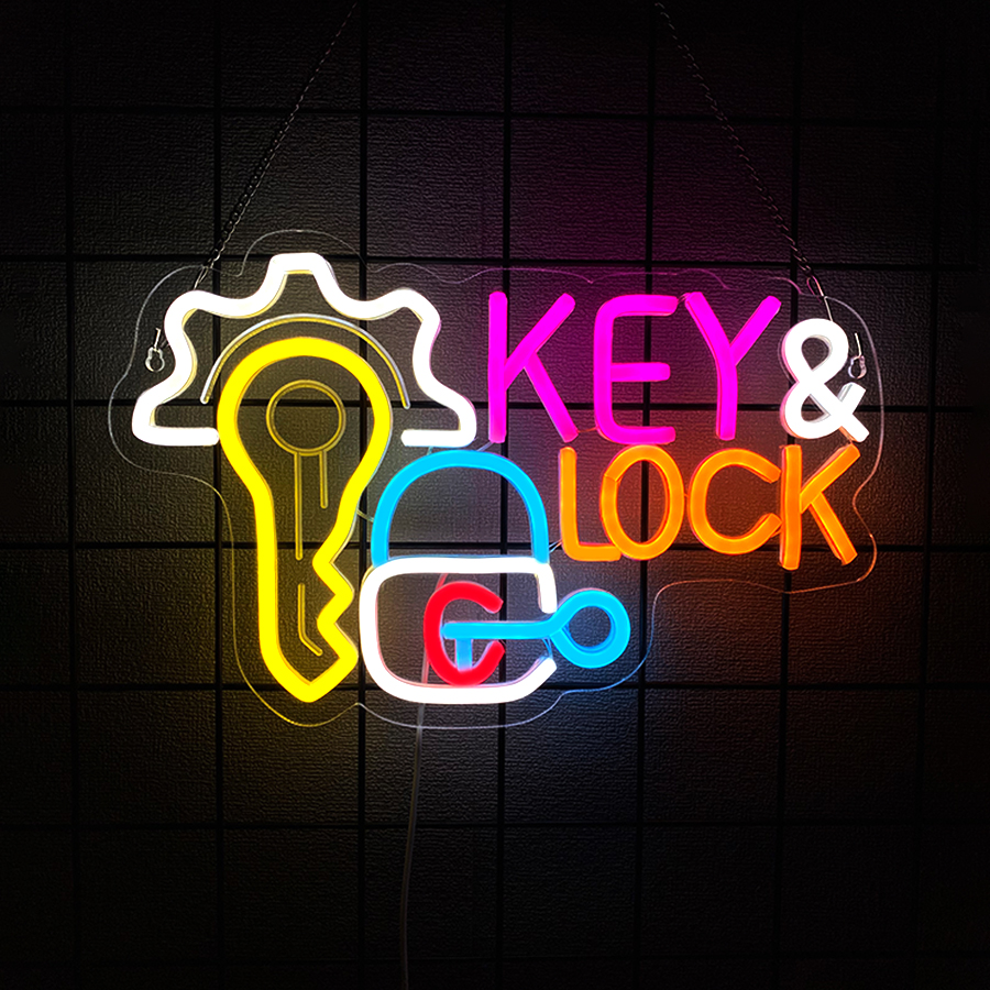 Key and Lock Neon Sign for Wal - Home Security Beams avaliação e preço