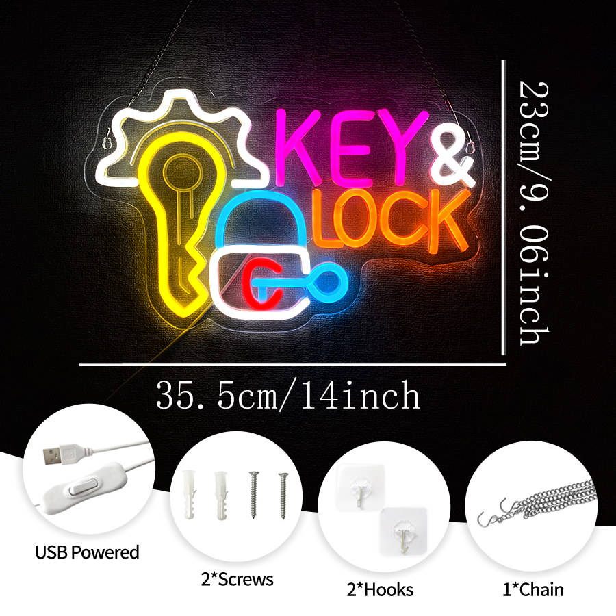 Key and Lock Neon Sign for Wal - Home Security Beams avaliação e preço